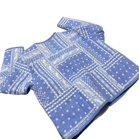 Como Vintage Blue and White Patchwork Cottagecore Quilted Chore Jacket - Picture 8 of 9